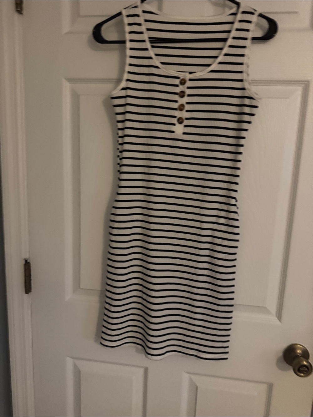 SHEIN Black and White Striped Sleeveless Henley Tank Dress